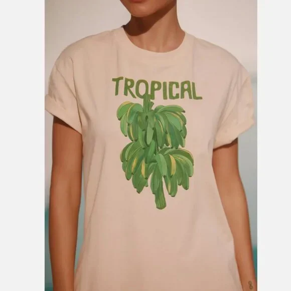 Farm Rio x Anthropologie Short-Sleeve Maxi Dress Fringe T-shirt Bananas L NWT - Picture 5 of 6